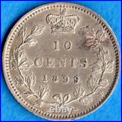 Canada 1899 Large'99' 10 Cents Ten Cent Silver Coin EF/AU