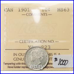 Canada 1901 10 Cents Dime Silver Coin ICCS MS-63