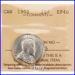 Canada 1902 25 Cents Quarter Silver Coin ICCS EF-40
