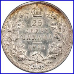 Canada 1902 25 Cents Quarter Silver Coin ICCS EF-40