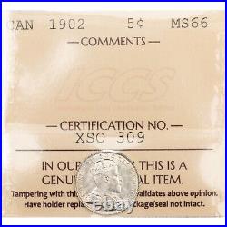Canada 1902 5 Cents Silver Coin ICCS MS-66 Lustrous Gem