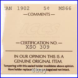 Canada 1902 5 Cents Silver Coin ICCS MS-66 Lustrous Gem