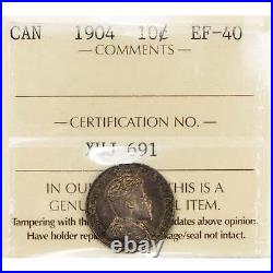 Canada 1904 10 Cents Dime Silver Coin ICCS EF-40