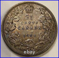 Canada 1904 25 Cents Quarter Silver Coin Fine +