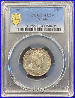 Canada 1905 25 Cents Silver Coin Tough Date PCGS AU 50