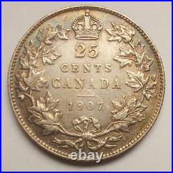 Canada 1907 Silver 25 Cent Canadian Coin King Edward VII (. 925 fine)