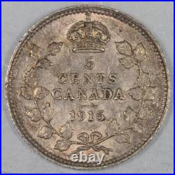 Canada 1915 5 Cents Silver Coin ICCS EF-45
