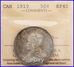 Canada 1919 50 Cents HalF Dollar Silver COin ICCS EF-45
