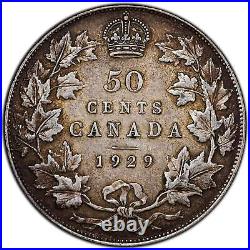 Canada 1929 50 Cents Half Dollar Silver Coin VF+