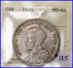 Canada 1935 $1 Silver Dollar Coin ICCS MS-64