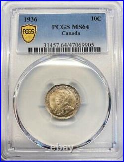 Canada 1936 10 Cents Silver Coin PCGS MS 64