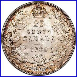 Canada 1936 25 Cents Quarter Silver Coin MS-62