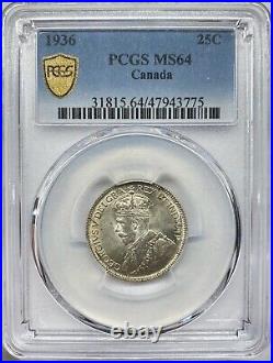 Canada 1936 25 Cents Silver Coin PCGS MS-64