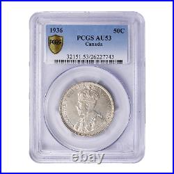 Canada 1936 50 Cents Half Dollar Silver Coin PCGS AU-53