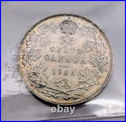 Canada 1936 Dot Silver 25 Cents Coin ICCS EF-40 Cleaned