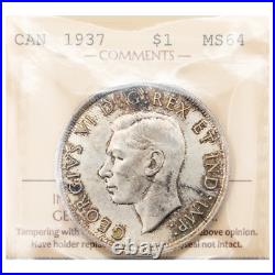 Canada 1937 $1 Silver Dollar Coin ICCS MS-64