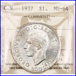 Canada 1937 $1 Silver Dollar Coin ICCS MS-64