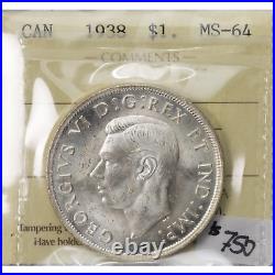Canada 1938 $1 Silver Dollar Coin ICCS MS-64