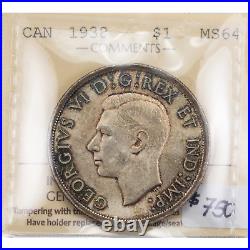 Canada 1938 $1 Silver Dollar Coin ICCS MS-64 Original Patina