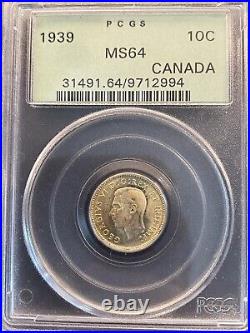Canada 1939 10c Dime Silver Coin Better Date PCGS MS64
