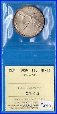 Canada 1939 $1 One Dollar Silver Coin Parliament Building ICCS MS-65 Gem