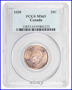 Canada 1939 25 Cents Quarter Silver Coin PCGS MS-65