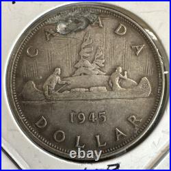 Canada 1945 $1 One Silver Dollar Key Date DAMAGED Coin As Shown
