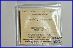 Canada 1945 Silver $1 Dollar Coin AU50 Harshly Cleaned ICCS Certified