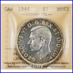 Canada 1946 $1 Silver Dollar Coin ICCS MS-63