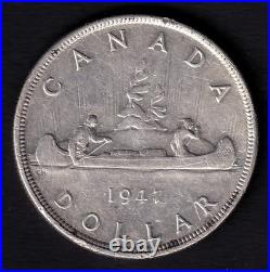 Canada 1947 $1 One Silver Dollar Coin King George VI. 800 Silver VF Blunt 7
