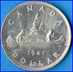 Canada 1947 Blunt 7 $1 One Dollar Silver Coin AU (scratched)