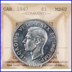 Canada 1947 Blunt 7 7/7 $1 Silver Dollar Coin ICCS MS-60