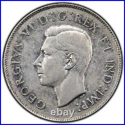 Canada 1947 Maple Leaf Curved 7 50 Cents Half Dollar Silver Coin Nice Grade
