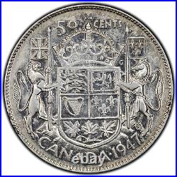 Canada 1947 Maple Leaf Curved 7 50 Cents Half Dollar Silver Coin Nice Grade