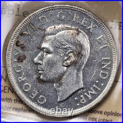 Canada 1947 Maple Leaf Dbl HP $1 Dollar Silver Coin ICCS MS-60