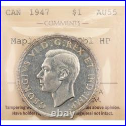 Canada 1947 Maple Leaf Dbl HP $1 Silver Dollar Coin ICCS AU-55