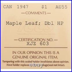 Canada 1947 Maple Leaf Dbl HP $1 Silver Dollar Coin ICCS AU-55