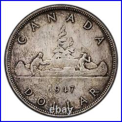 Canada 1947 Pointed 7 4xHP $1 Silver Dollar Coin Old Cleaning