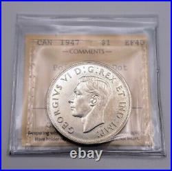 Canada 1947 Pointed 7 Dot Silver $1.00 Dollar Coin ICCS EF40