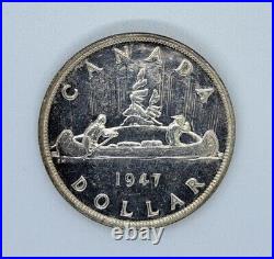 Canada 1947 Pointed 7 Silver $1.00 Dollar Coin Polished AU/UNC 2X HP