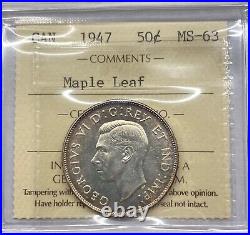 Canada 1947 S7 Maple Leaf 50c Silver Coin ICCS MS-63