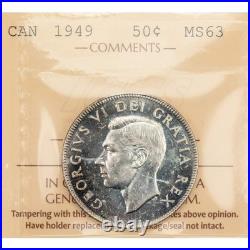 Canada 1949 50 Cents Half Dollar Silver Coin ICCS MS-63