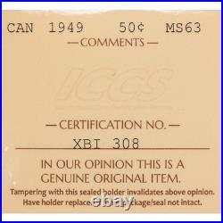 Canada 1949 50 Cents Half Dollar Silver Coin ICCS MS-63