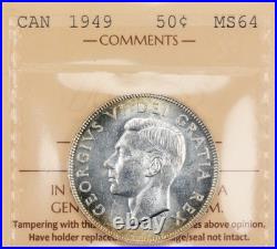 Canada 1949 50 Cents Half Dollar Silver Coin ICCS MS-64