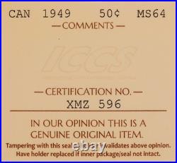 Canada 1949 50 Cents Half Dollar Silver Coin ICCS MS-64