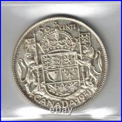 Canada 1951 50 Cents King George VI 800 Silver Coin Graded Iccs Ms65