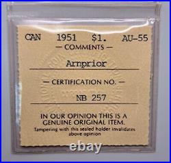 Canada 1951 Arnprior Silver $1.00 Dollar Coin ICCS AU-55