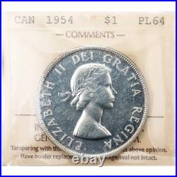 Canada 1954 $1 Silver Dollar Proof Like Coin ICCS PL-64 Canada 1954 $1 Silver Dollar Proof Like Coin ICCS PL-64