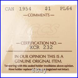 Canada 1954 $1 Silver Dollar Proof Like Coin ICCS PL-64 Canada 1954 $1 Silver Dollar Proof Like Coin ICCS PL-64