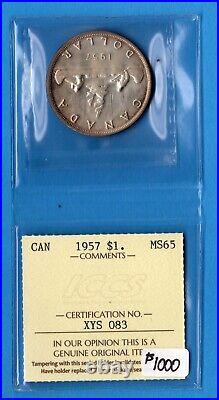 Canada 1957 $1 Dollar Silver Coin ICCS MS-65